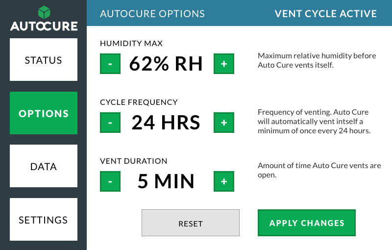 Auto Cure software screenshot mode page